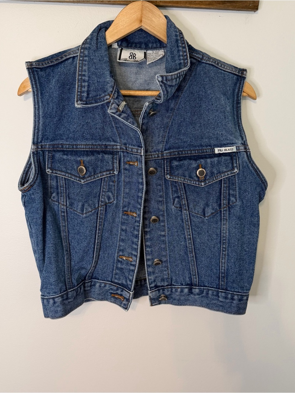 Bill Blass Vintage Denim Vest Women’s Small Blue Jean Button Front Y2K Cotton